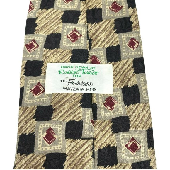 Robert Talbott Foursome Tie 100% Silk Mens Necktie Geometric Tan Black Red‎ VTG - Picture 4 of 8
